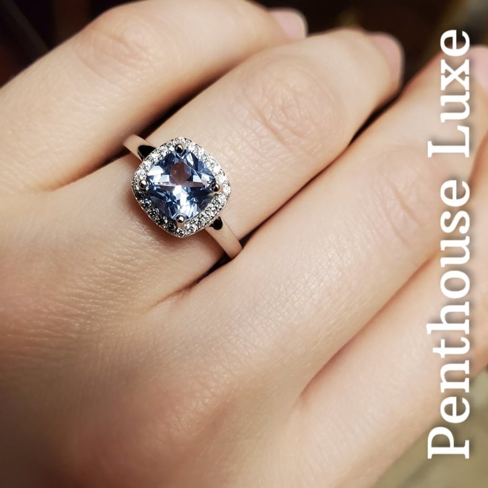 SOLID 925 Sterling Silver Aquamarine Halo Ring
